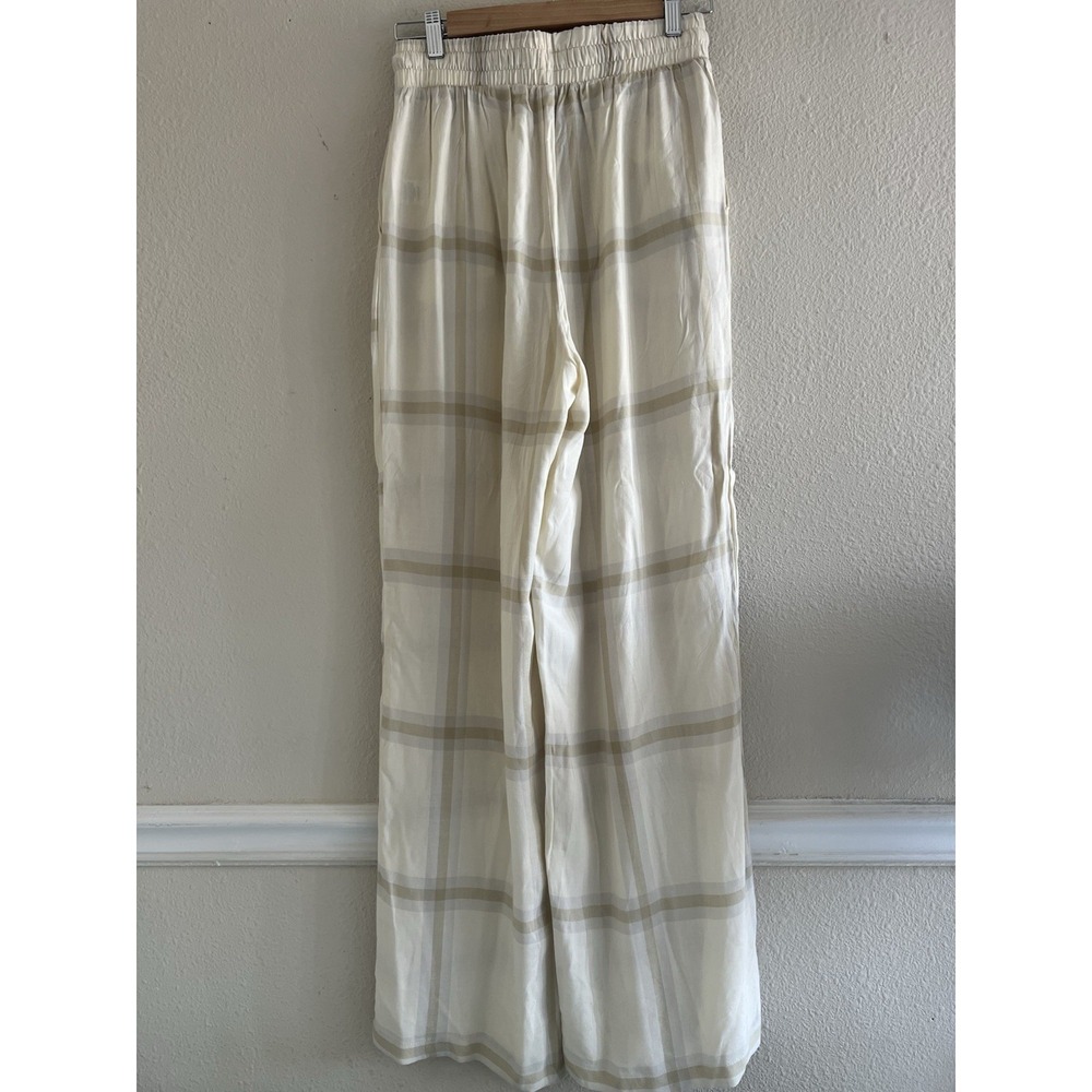 WeWoreWhat Ivory Plaid Pull On Wide Leg Pants Size Small Sheer Resortwear Beach - Picture 3 of 11